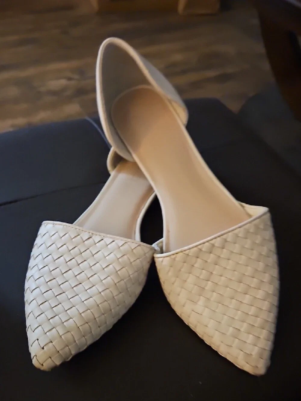 JustFab Cream Woven Pointed-Toe D'Orsay Flats